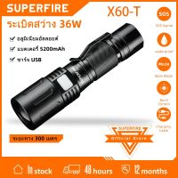 SUPERFIRE X60-T Zoomable Powerful Flashlight Super Bright 2100 Lumens Cree xhp90 36W LED Pocket Flashlight with 5200mAh Rechargeable Battery and Cable 5 Modes Light