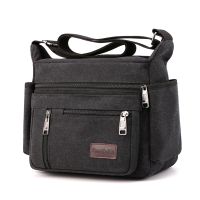 Mens Bag 2021 Casual Canvas Crossbody Bag For Men Solid Color Zipper Shoulder Bag Multi-pocket Wear-resistant Travel Sac A Main