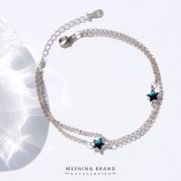 MeeningBrand ❥ สร้อยข้อมือเงิน TWO LITTLE BLUE STAR [01-0040]