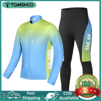 【COD ใช้ได้】TOMSHOO ชุดขี่จักรยานผู้ชายแขนยาวเสื้อแจ็คเก็ตเสื้อเจอร์ซีย์นักปั่นขนแกะความร้อนกันลมกับ4D บุกางเกงขายาวฤดูหนาว