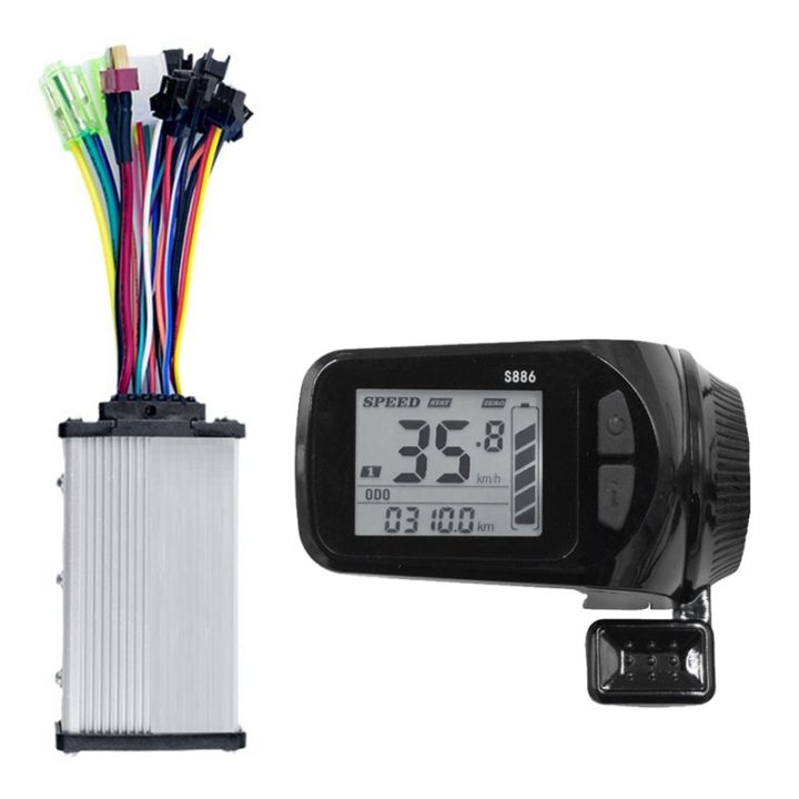24v-36v-48v-60v-s886-e-bike-lcd-display-36v-350w-sine-wave-lithium-battery-controller-thumb-throttle-for-electric-bike-e-scooter-5pin