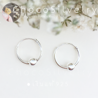 (S925) ต่างหูห่วงรมดำ เงินแท้ Sterling Silver Hoop Earrings A05:14mm