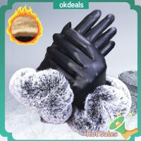 OKDEALS Fashion Plus Velvet Windproof Waterproof Touch Screen Mittens Faux Fur Gloves Cashmere Gloves PU Leather