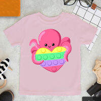 T-Shirt For Girls Squid Love Pop It Print Kids Clothes поп ит Harajuku Kawaii ChildrenS Clothing Tshirt Summer Tops Tee