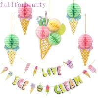 ♦❉✙ Fallforbeauty ป้ายแบนเนอร์รูปกรวยไอศกรีมหลายสีสันสําหรับตกแต่งปาร์ตี้วันเกิดเด็ก