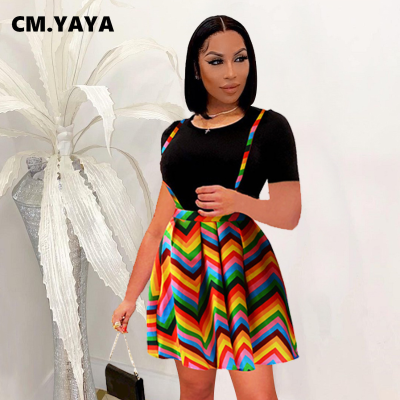 CM.YAYA Women Set Short Sleeve T-shirt Loose Mini A-line Skirts Two 2 Piece Sets Fashion Casual High Streetwear Summer Outfits