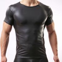 Gay Men Faux Leather Wet Look T-Shirt Top Tee Undershirt Muscle Vest Underwear Club Wear Costume