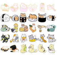 Cartoon Cute Cat Brooch Cat Eat Fish Sushi Noodles Cat Animal Enamel Alloy Clothing Accessories Backpack Brooch Badge Lapel Pin