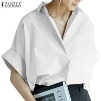 ZANZEA Women Korean Style Solid Color Turn-Down-Collar Short Sleeve Leisure Blouse