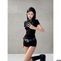 ยีนส์ y2k Hot Girls Hot Pants กระเป๋าใส่แล้วดูผอมกางเกงขาสั้นสุดๆเอวต่ำอินเทรนด์รัดรูปสะโพกกว้างขาอเมริกันสีดำไฮสตรีทหญิงฤดูใบไม้ผลิ