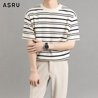 ASRV เสื้อยืดแขนสั้นลายทางสำหรับผู้ชาย,MODE Korea ทรงหลวมบางฤดูร้อน