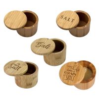 Bamboo Wood Spice Storage Box with Round Swivel Lid Cover Natural and Eco-Friendly Salt Condiment Jar Cumin and other Spices