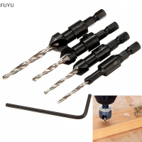 FUYU 4pcs 5ขลุ่ย hss Countersink เจาะบิตชุดงานไม้ช่างไม้เครื่องมือ6-12 #