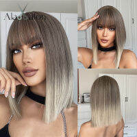 ALAN EATON ผมยาวตรง Ombre สีดำสีน้ำตาลสีเทา Ash Lolita Bob วิกผมสังเคราะห์พร้อมผมม้าสำหรับผู้หญิงคอสเพลย์ทนความร้อน