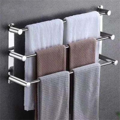 Stainless Steel Towel Holder Bar 40-50CM Non Perforated Wall Mount Multilayer Shower Room Rack Bathroom Holders Accessories