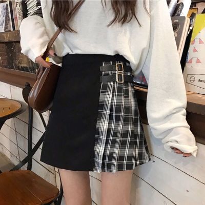 ‘；’ Gothic Streetwear High Waist Fashion Short Skirt Plaid Pleated Mini Harajuku Skirts Punk Japanese Black Korean Style