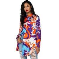 [COD] 7022 AliExpress autumn new European and long-sleeved womens fashion casual printing multi-color loose