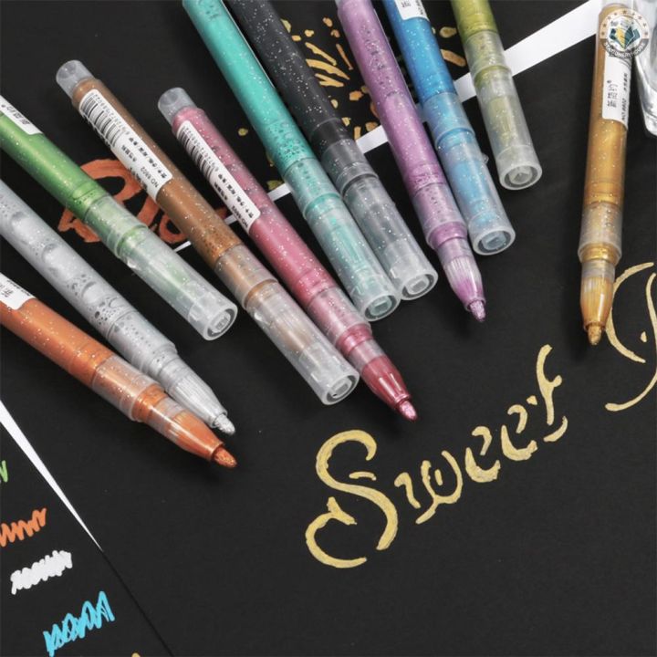 12 Colors Metal Marker Pens, Glitter Pens, Art Glitter Pens Metal Painting  Pens For Card Making, Rock, Wood, Ceramic, Glass, Scrapbooking, Christmas  Decoration Supplies - Temu