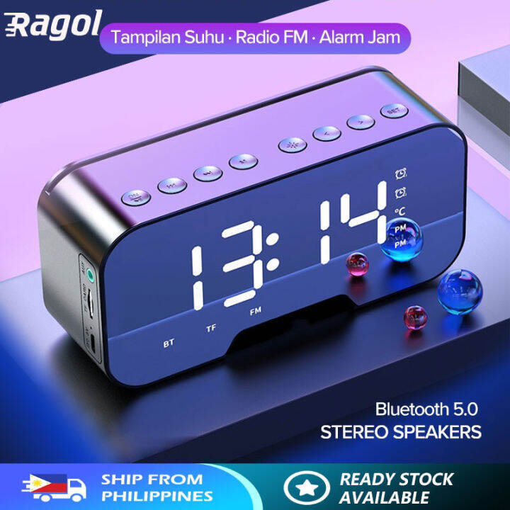 Bluetooth Speaker LED Digital Alarm Clock With FM Radio LED Mirror Snooze Wireless Subwoofe