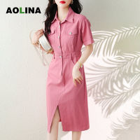 AOLINA 2023เสื้อผ้าหน้าร้อนเดรสแบบเรียบง่ายมีกระเป๋า,เดรสเครื่องมือลำลองชุดสุภาพสตรีมีกระเป๋าลดช่วงอายุ