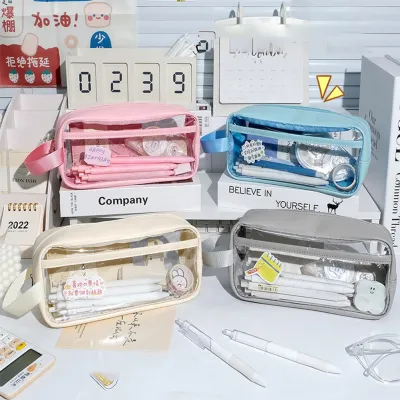 Transparent Pen Organizer Clear Pencil Holder School Case For Stationery Large Capacity Pencil Bag Transparent Pencil Case INS Style Stationery Holder