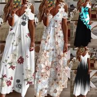 COD DSFGRDGHHHHH Summer Fashion Floral Printed Maxi Dresses for Women Lace Short Shoulder Long Beach Dresses