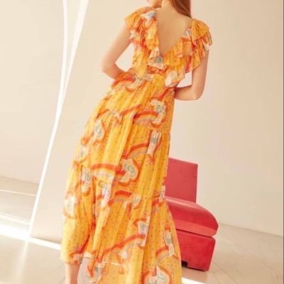 P015-050 PIMNADACLOSET - V Backless Chiffon Print Dress