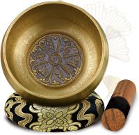 12cm Diameter Handmade Singing bowls with Leather Stick Mantra Design Meditation Mindfulness Sound bowl