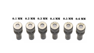 หัวพ่นหมอกแรงดันต่ำ หัวพ่นหมอกแรงดันสูงก็ใช้ได้ มีขนาด0.1,0.2,0.3,0.4,0.5 และ0.6 มม.หัวพ่นหมอกละเอียด แบบไม่มีตัวกรอง หัวพ่นหมอกเกษตร