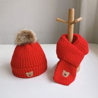 【YD】 2Pcs Newborn Baby Hats And Scarf Embroidery Beanie Warm Infant Knitted Boys 0-6y