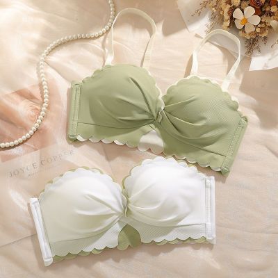 【CC】 Student Womens Small Chest Gathered Breasts Adjustable Anti-sagging Strapless Set