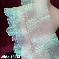 15CM Wide Tulle Gradient Organza Pleated Fabric Frilled Fringe Ruffle Trim Wedding Hemlines Sewing