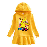 Pikachu แขนยาว Lesure Hoodie สำหรับเด็กผู้หญิงฤดูใบไม้ผลิและฤดูใบไม้ร่วงผ้าฝ้าย100% 2-8ปีเสื้อผ้าเด็กใหม่สาวเสื้อกันหนาวชุด