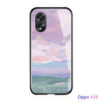 เคสใส่โทรศัพท์สำหรับ A18 OPPO A38การออกแบบทุ่งหญ้างดงามสุดชิคปลอกเคสประกบหลังแบบแข็งกระจกเทมเปอร์เคสมันวาว