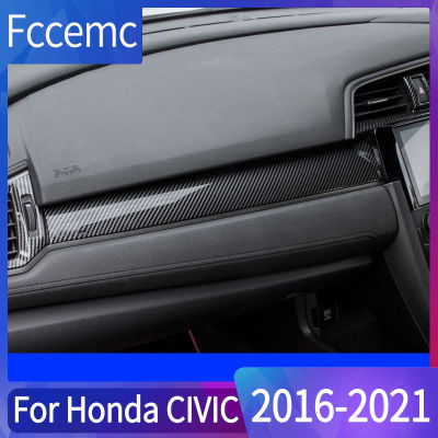 Car Styling Car Central Control Decoration Strip Trim Carbon Fiber Interior Moulding Accessories For Honda Civic 2016 -2020