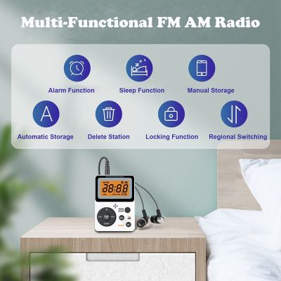 Mini FM AM Radio Portable Radio LCD Display Backlight 87-108MHZ Radio Receiver with Headset
