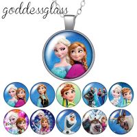 Winter Princesses Elas Anna Girls gift Round Glass glass cabochon silver plated/Crystal pendant necklace jewelry for Gift