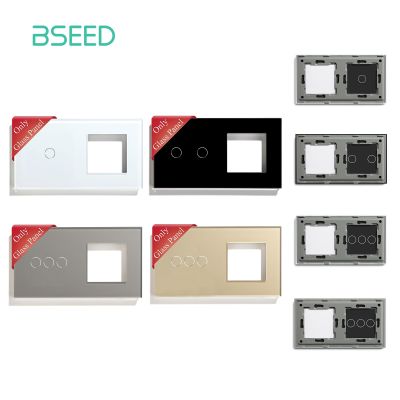 BSEED 157mm EU Standard Crystal Glass Panel Frame For Light Touch Switch Sockets DIY Double Wall Frame With Metal Base Included