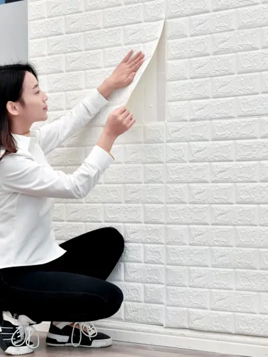 WOW Interiors 3D Wall Sticker PVC Foam Brick SelfAdhesive Wallpaper 6mm Thick PE Foam Washable Wall Paper Sheets for Living Room Wall for Bedroom Office Kitchen 77cm x 70cm Foam Brown Box