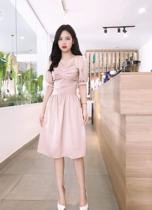Váy Đầm Tay Lửng 2 Màu Be Đen Cotton Mùa Hè  Shopee Việt Nam