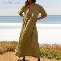 ₪♧◙ ocehrk Vestido de manga curta feminino casual gaze algodão solto bolo vestido verão feriado vestidos festa na praia