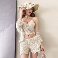 【health】 2023 New Croptop Swimsuit Bikini Top Knitted Swimwear Beach Wear Outfit With Pad For Women