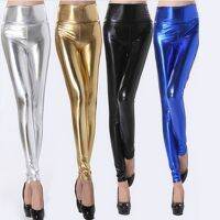 【VV】 Punk Pu Faux Leather Leggings Gold Metallic Sequin Pants 2019 Lu981