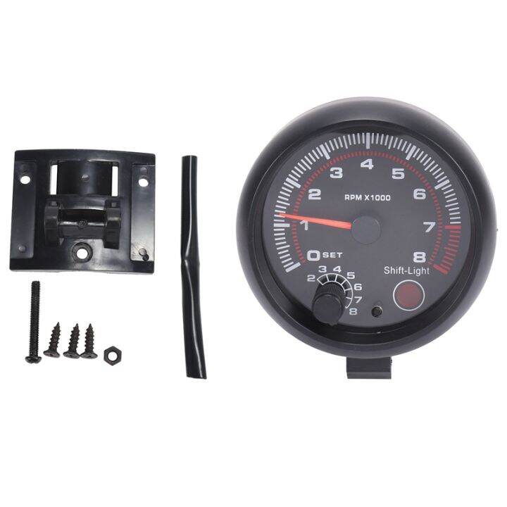 Universal 3.75 inch 12V White LED Backlit Tachometer Gauge with Red