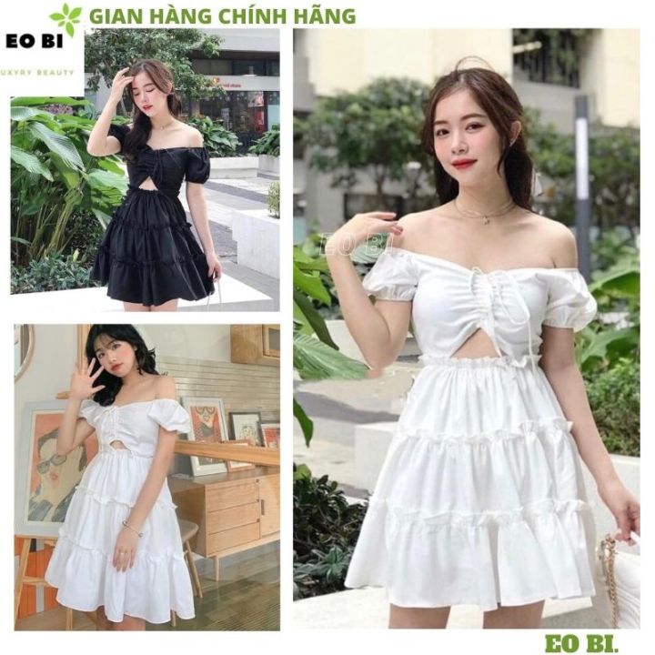 Đầm trễ vai tay bồng cổ nhún khoét eo hàn quốc ulzzang vintage ...