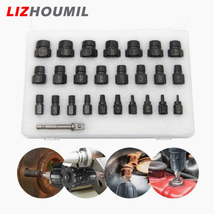 lizhoumil-เครื่องมือกำจัดชุดบิตเจาะระบายสลักเกลียว26ชิ้น-เครื่องมือถอดสลักเกลียวและถอดฟัน