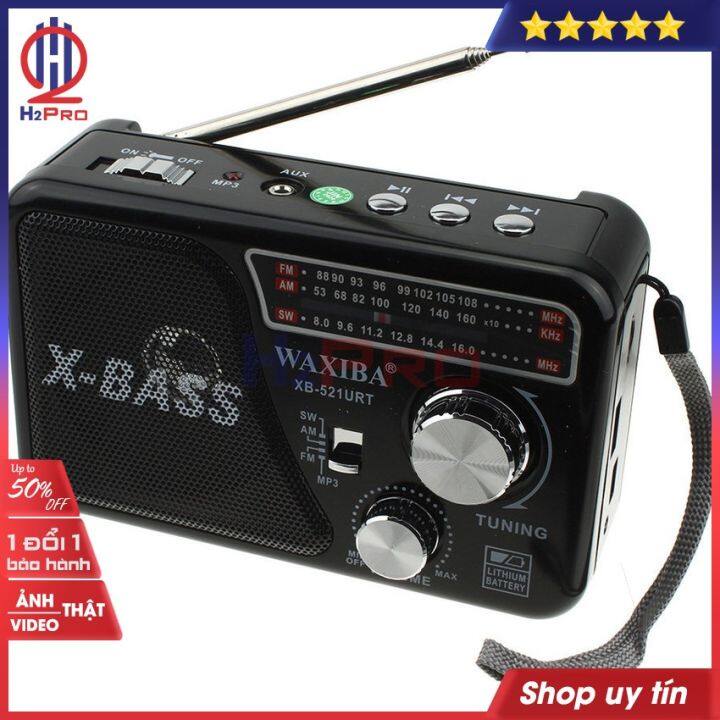 Đài Radio Fm-Am-Sw Waxiba Xb-521Urt, Đài Radio Đa Năng Mp3-Usb-Thẻ Nhớ-Aux,  Đèn Pin, Quà 50K Pin Sạc 18650-H2Pro Tech 