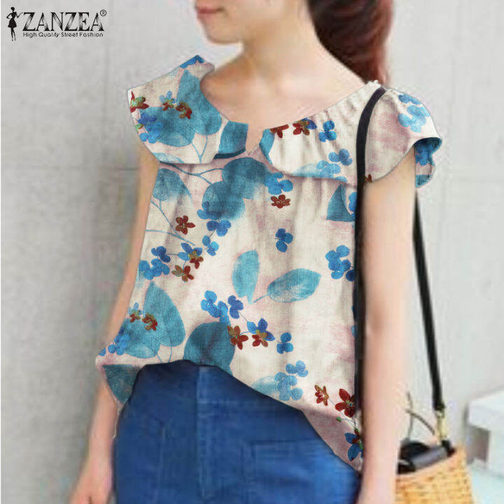 สินค้ามาใหม่-จัดส่งฟรี-เสื้อสายเดี่ยวคอวี-zanzea-ผู้หญิงวินเทจหลวมพิมพ์ลายดอกไม้เสื้อเด็กแขนกุด-camisoles-7