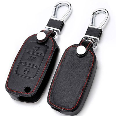 ☋✖✈ Icecare Genuine Leather Keychain Key Ring Cover Case For Skoda Octavia 2 A7 A5 Fabia Superb Car-Styling
