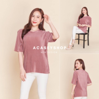 Acasey เสื้อแขนสั้นผู้หญิง คอกลมแขนศอก ผ้าอัดพลีท ไซส์ 36-60นิ้ว